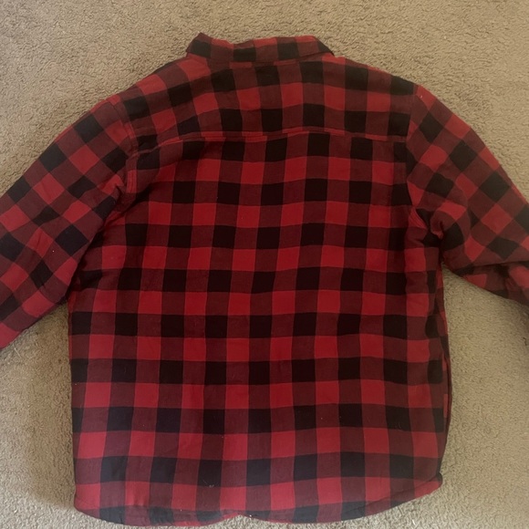 Black and red fur flannel button up coat - Picture 2 of 2